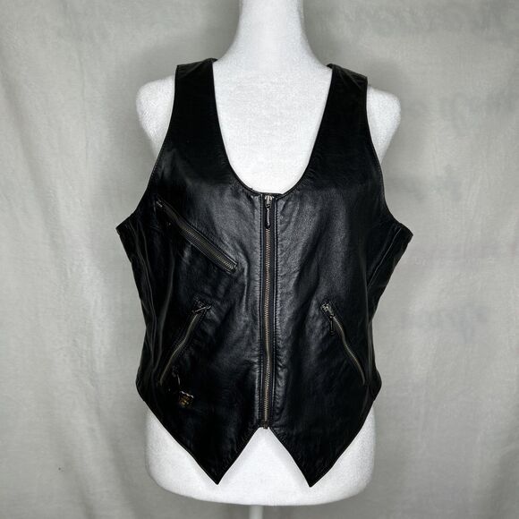 Harley Davidson Women's Leather Black Vest Lace Up Back - Picture 2 of 16